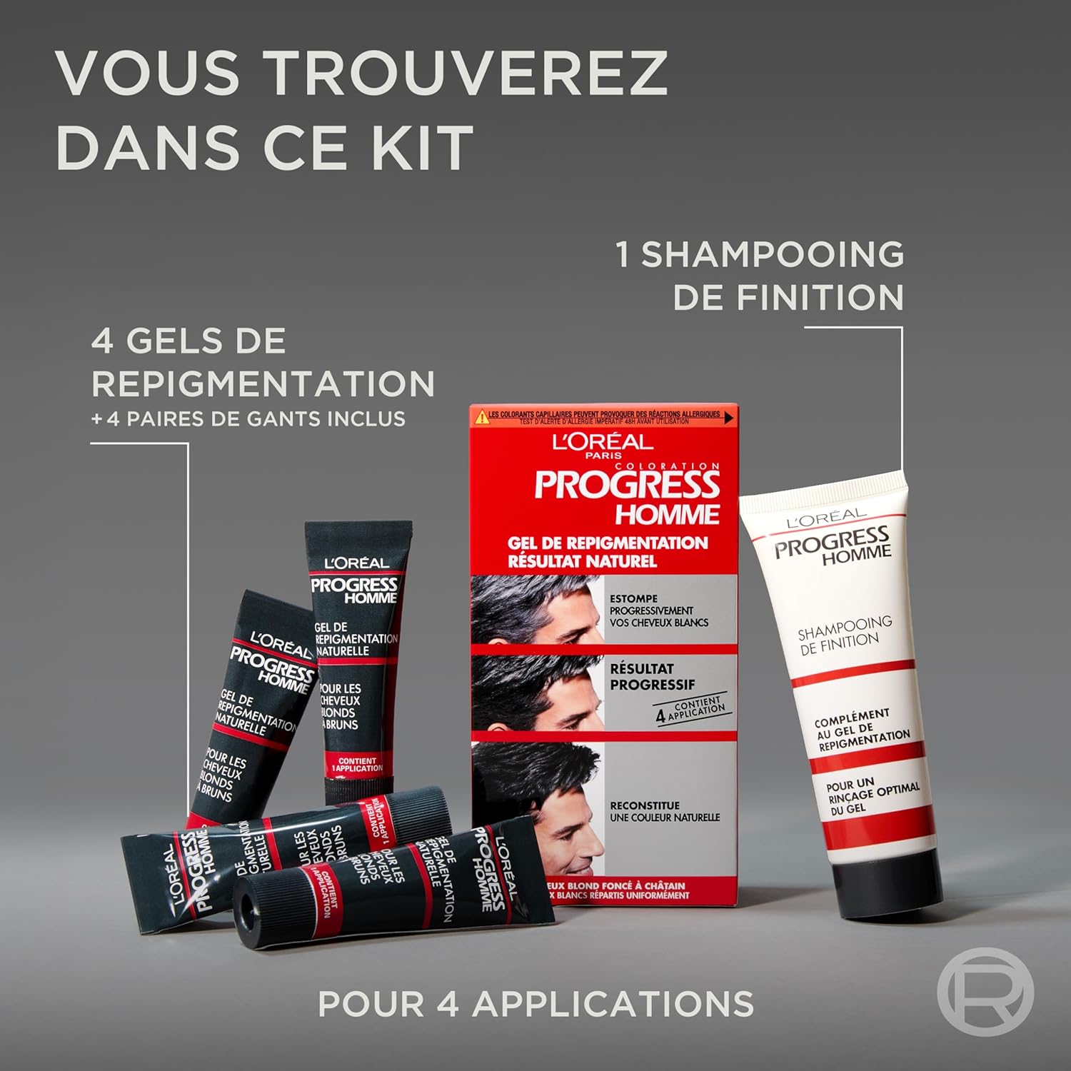 L'Oréal Paris - Progress Homme - gel repigmentant - sans ammoniaque, naturel, 4 applications, tous cheveux