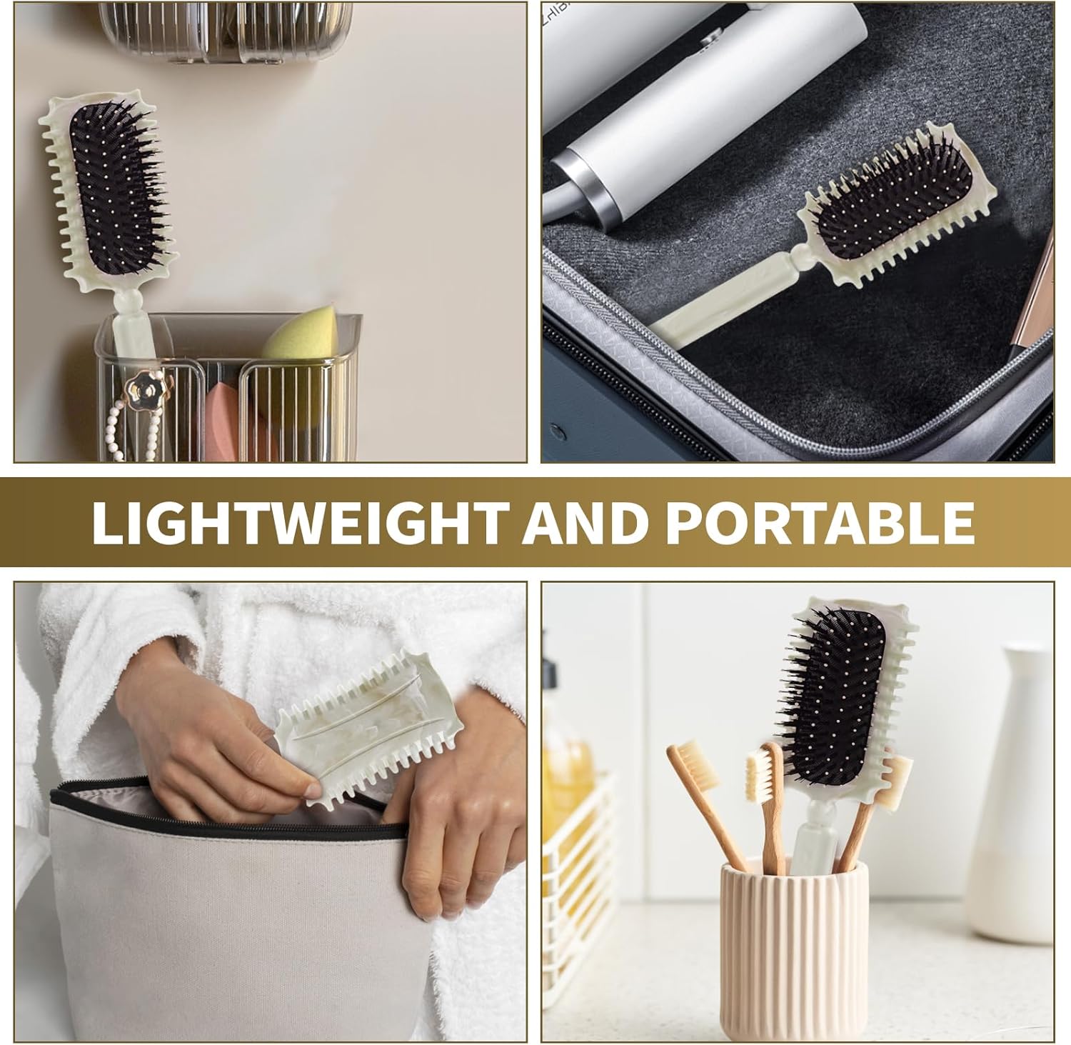 Brosse coiffante - brosse à boucler cheveux - beige - réduit frisottis, fixe boucles, nettoyage à griffes