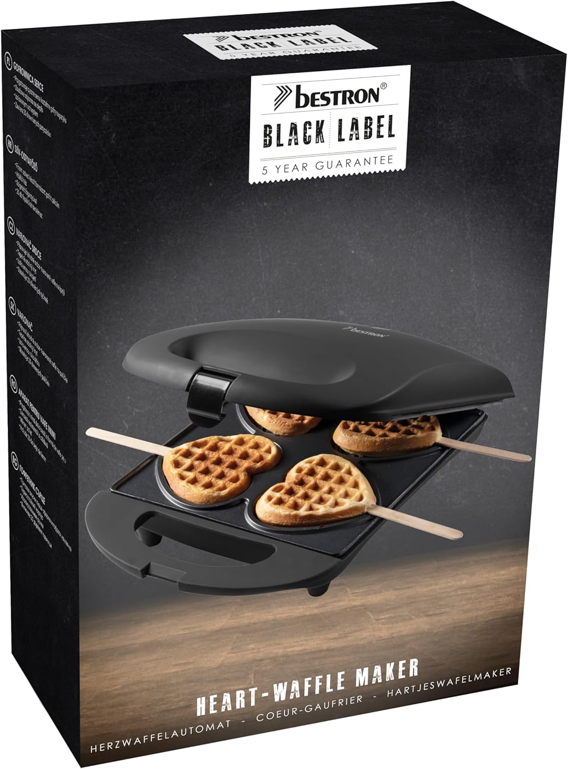 Bestron - Gaufrier rétro cœur, 700W, antiadhésif noir, 23x20cm