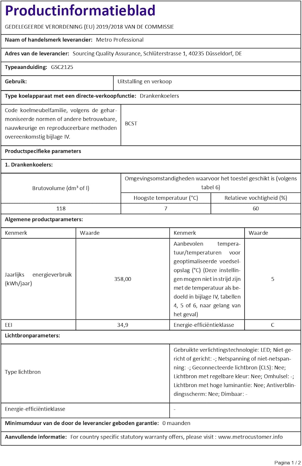 METRO Professional - réfrigérateur boisson - 54.5x54x84cm - 118L, froid statique, serrure, GSC2125