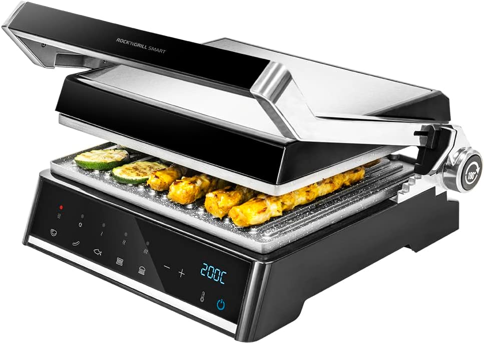Cecotec - Rock’nGrill Smart - plaques amovibles, 180°, 2000W