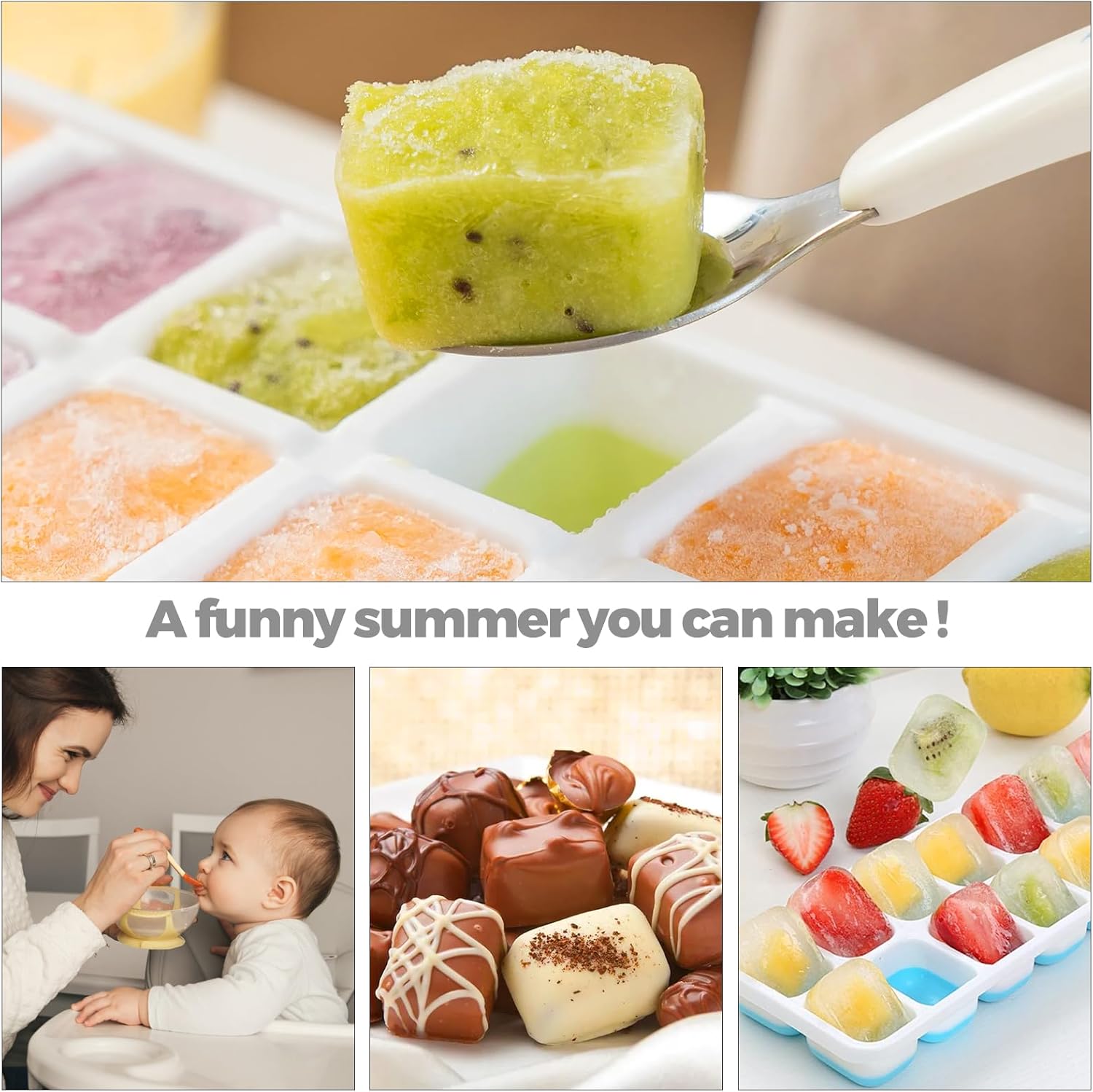 Bacs à glaçons silicone - 4 pièces - avec couvercle, LFGB sans BPA, facile à démouler, 2 verts + 2 bleus