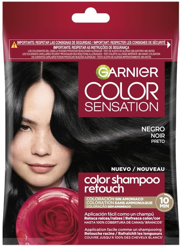 Garnier - Color Shampoo Retouch - noir, couverture 100% cheveux blancs, tenue 4 semaines