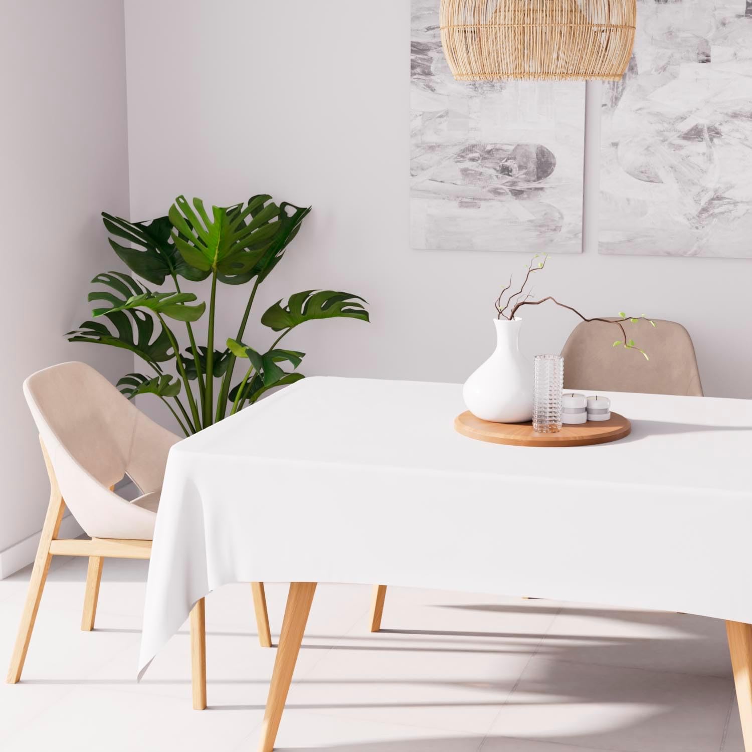 Soleil d'Ocre - Nappe Rectangle Alix - 140x200 cm - polyester blanc, anti-tâches