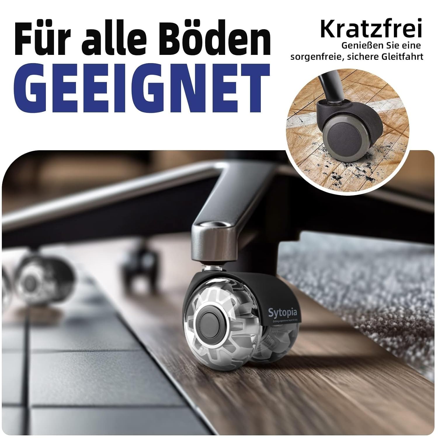 Sytopia - roulettes chaise bureau 11x22mm, 5pcs, silencieuses, tous sols