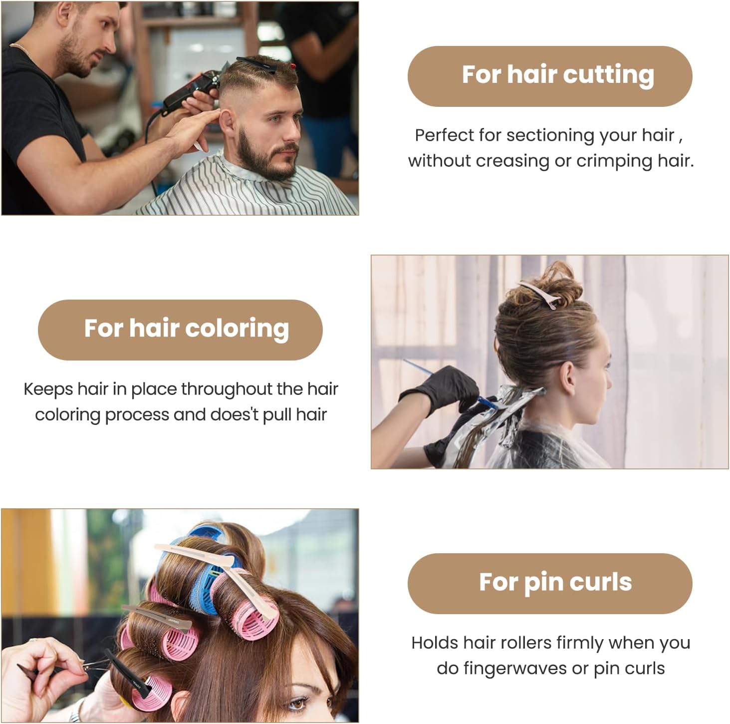 AIMIKE - pinces à cheveux pro, lot de 6, antidérapantes, ton terreux