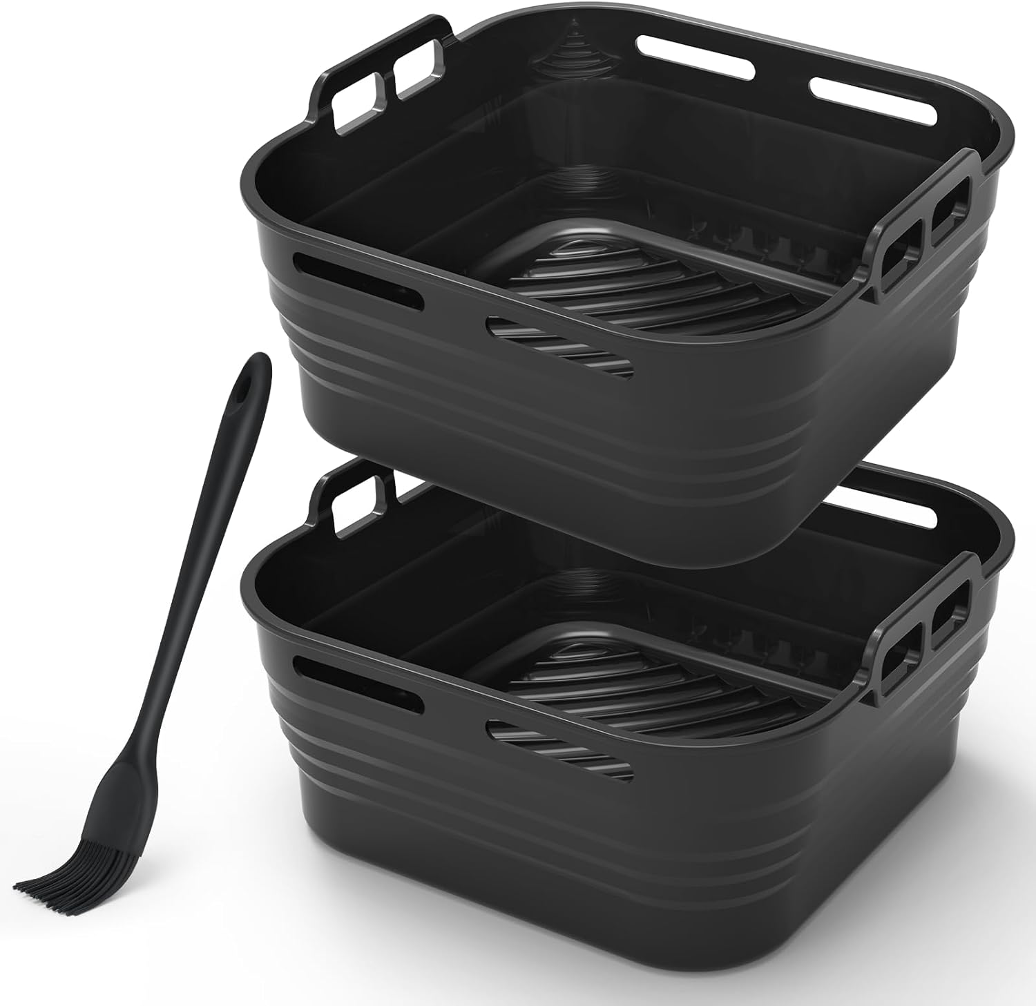Alyvisun - Moules silicone airfryer carré, 2 pièces, pinceau inclus, compatible micro-ondes et four, noir