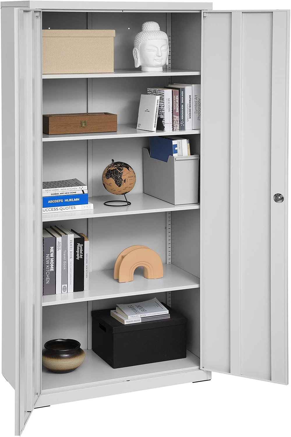 SONGMICS - meuble de rangement bureau acier 40x80x180cm, 5 niveaux, portes doubles, serrure, OMC015G01