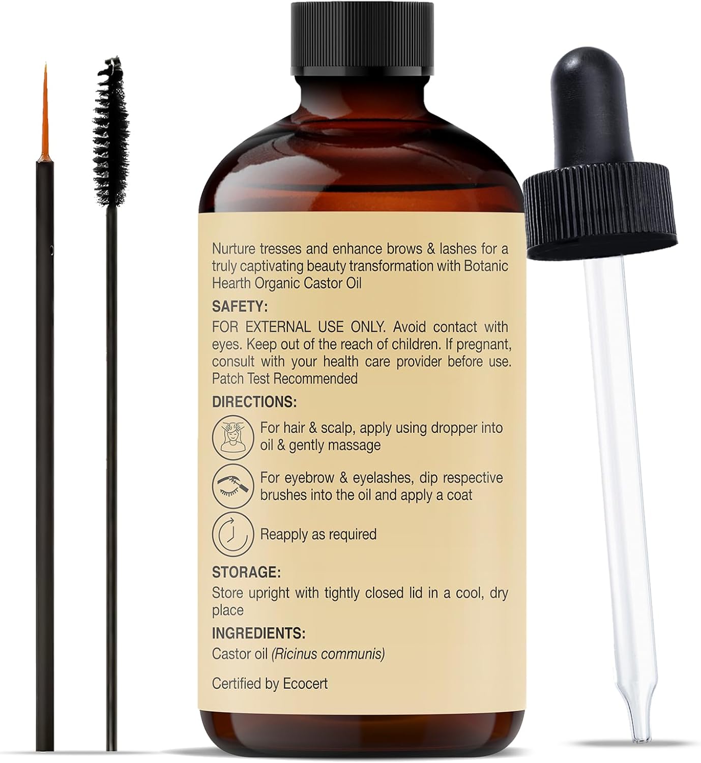 Botanic Hearth - huile de ricin bio - 118,3ml - 100% pure, pressée à froid, soin cils/sourcils/cheveux