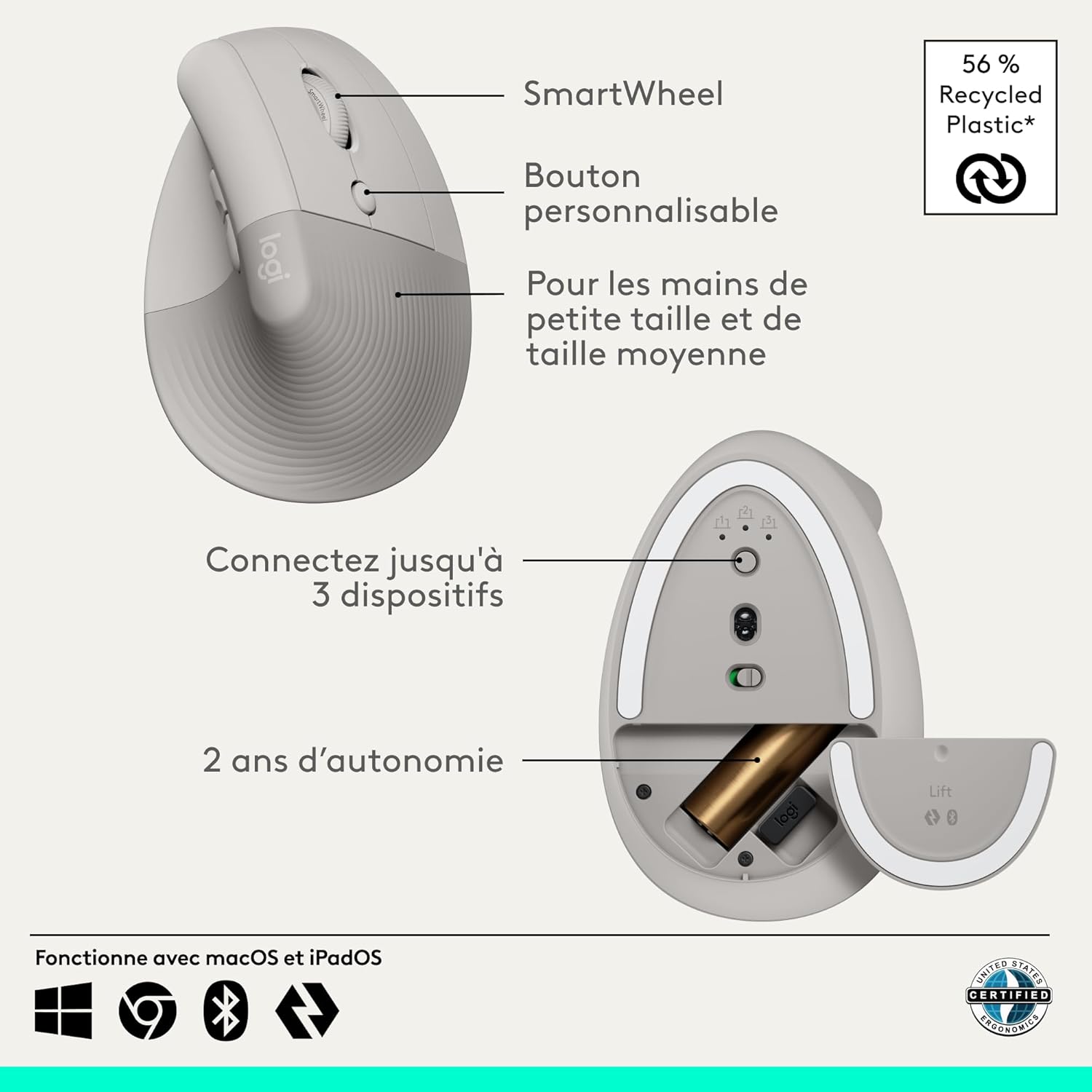 Logitech - Lift série - compacte - souris verticale ergonomique sans fil
