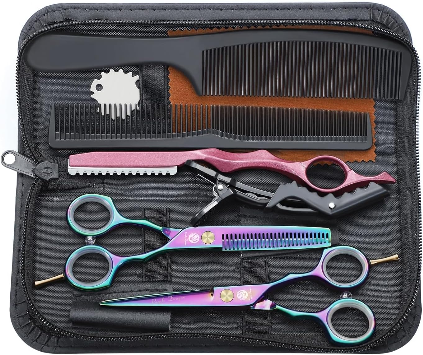Kit de ciseaux de coiffure - 5,5 pouces - inox rose, peigne, effileur