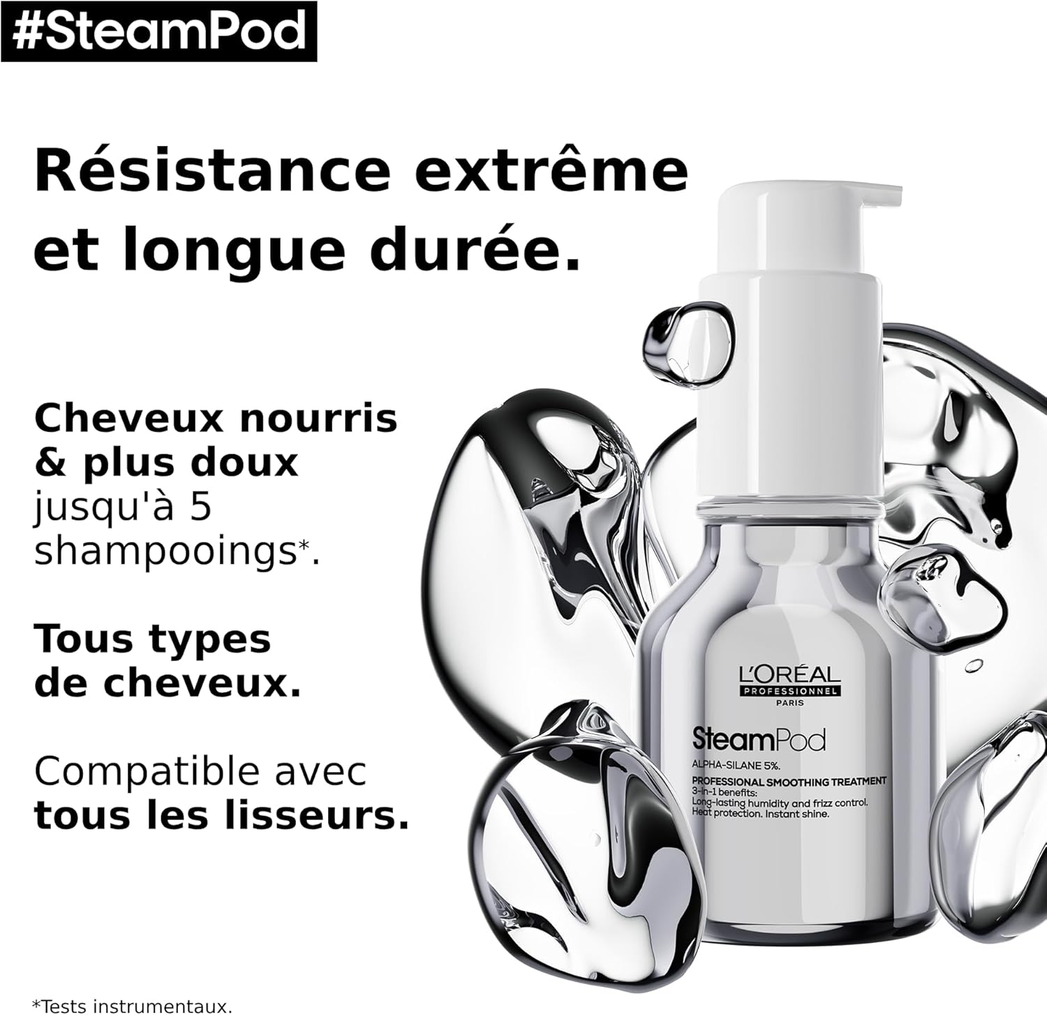 L'Oréal Professionnel - SteamPod Sérum - 50ml - Thermoprotection 230°C, anti-frizz, humidité extrême, formule anhydre, t
