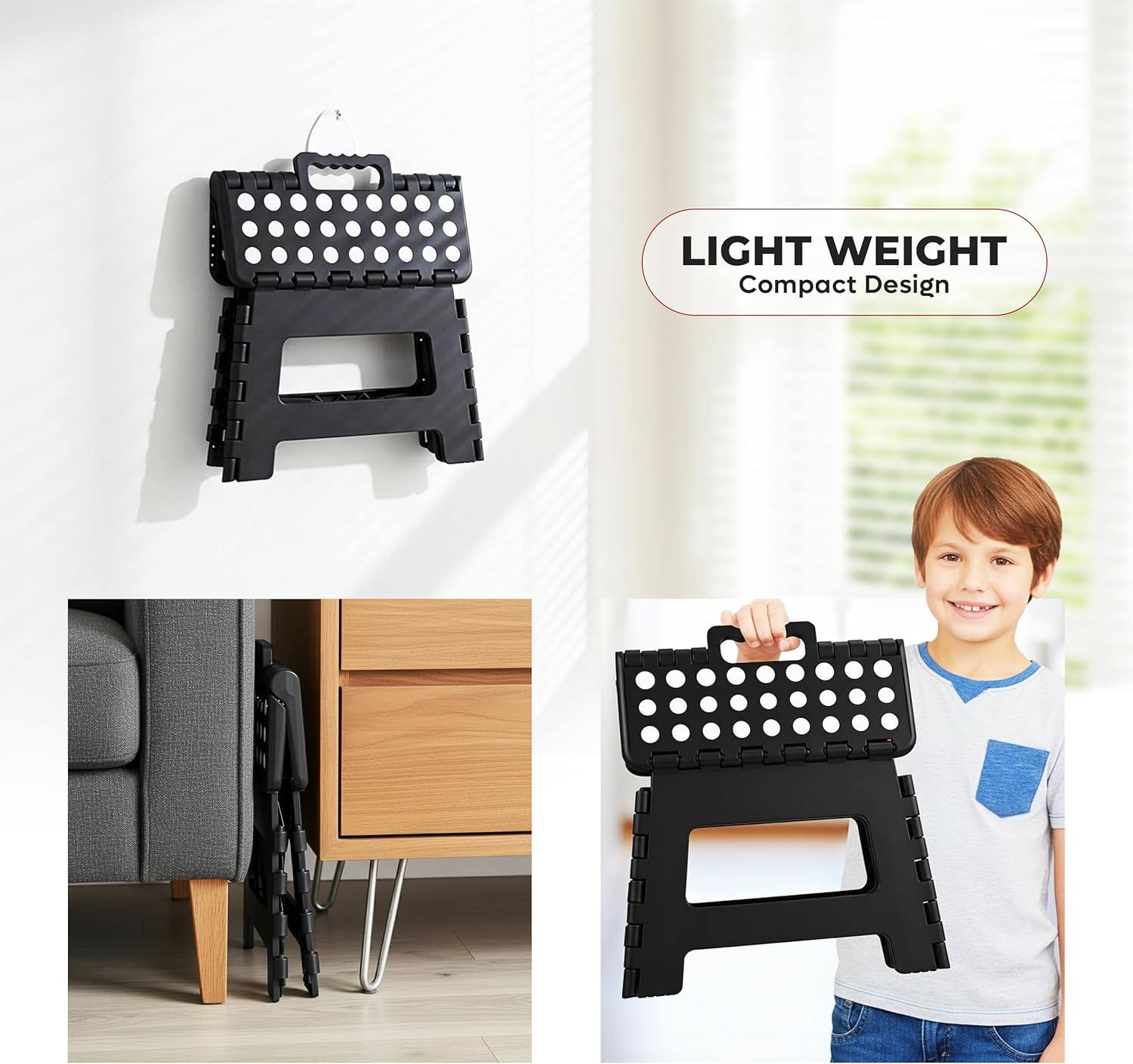 Utopia Home - tabouret pliant 23 cm - pack de 2, support 136 kg, poignée transport