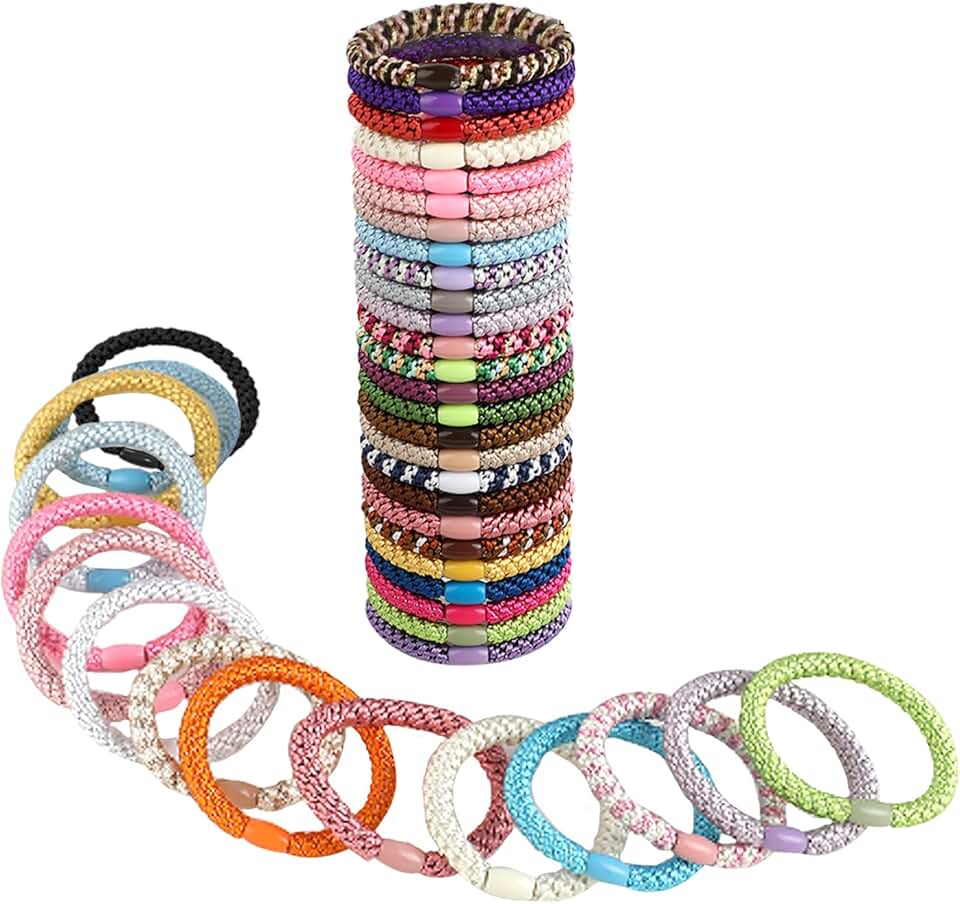Élastiques à cheveux - lot de 42 - 6 cm - polyester, multicolore, pour tous types de cheveux