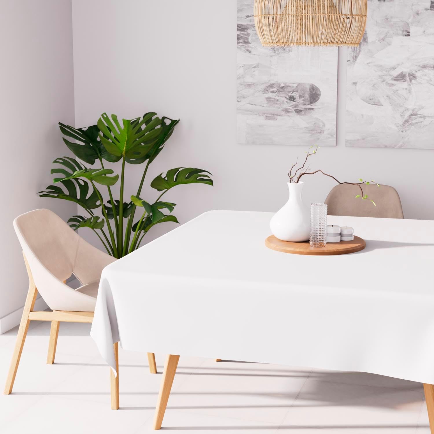 Soleil d'Ocre - Nappe Alix - 180x180 cm - blanche, anti-taches, polyester