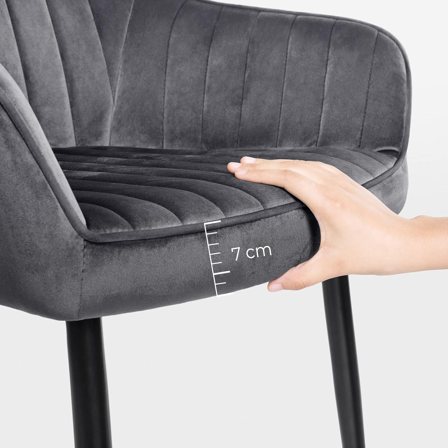 SONGMICS - fauteuil salle à manger, assise 49 cm, velours, pieds métal, accoudoirs, 110 kg, gris LDC087G01