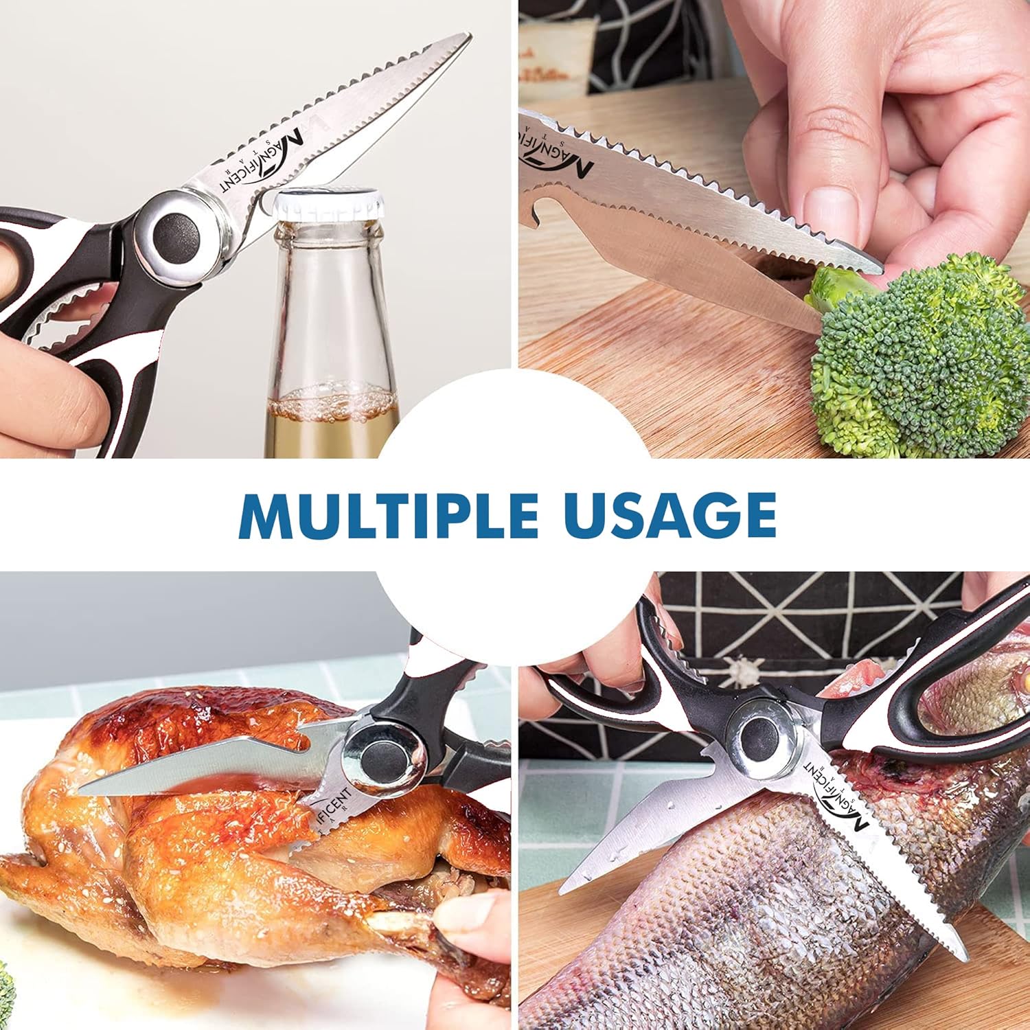 Ciseaux de cuisine - multifonction, avec couvercle, poignée douce, robustes, coupe viande/herbes