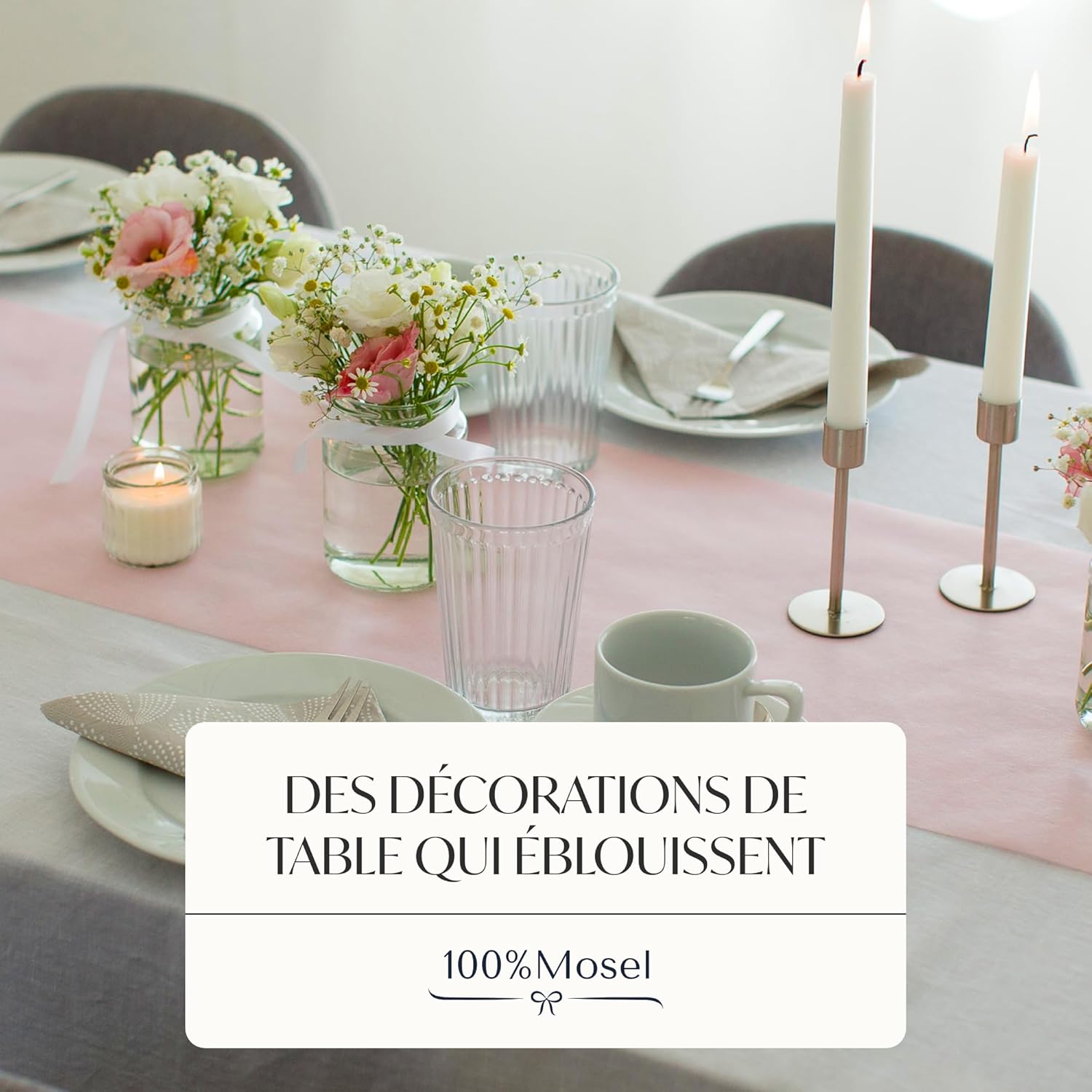 100%Mosel - Chemin de table non-tissé, rose pâle, 30x2500cm, décorations événementielles