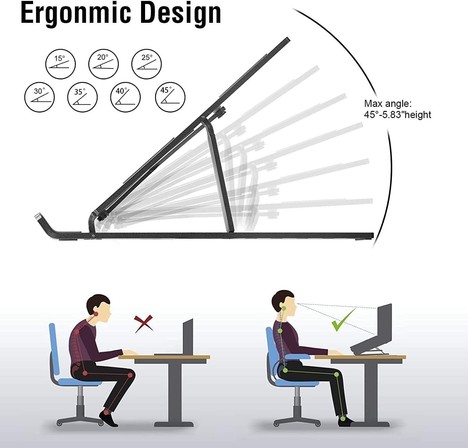 Support ordinateur portable aluminium ventilé, réglable, 10-17.3 pouces