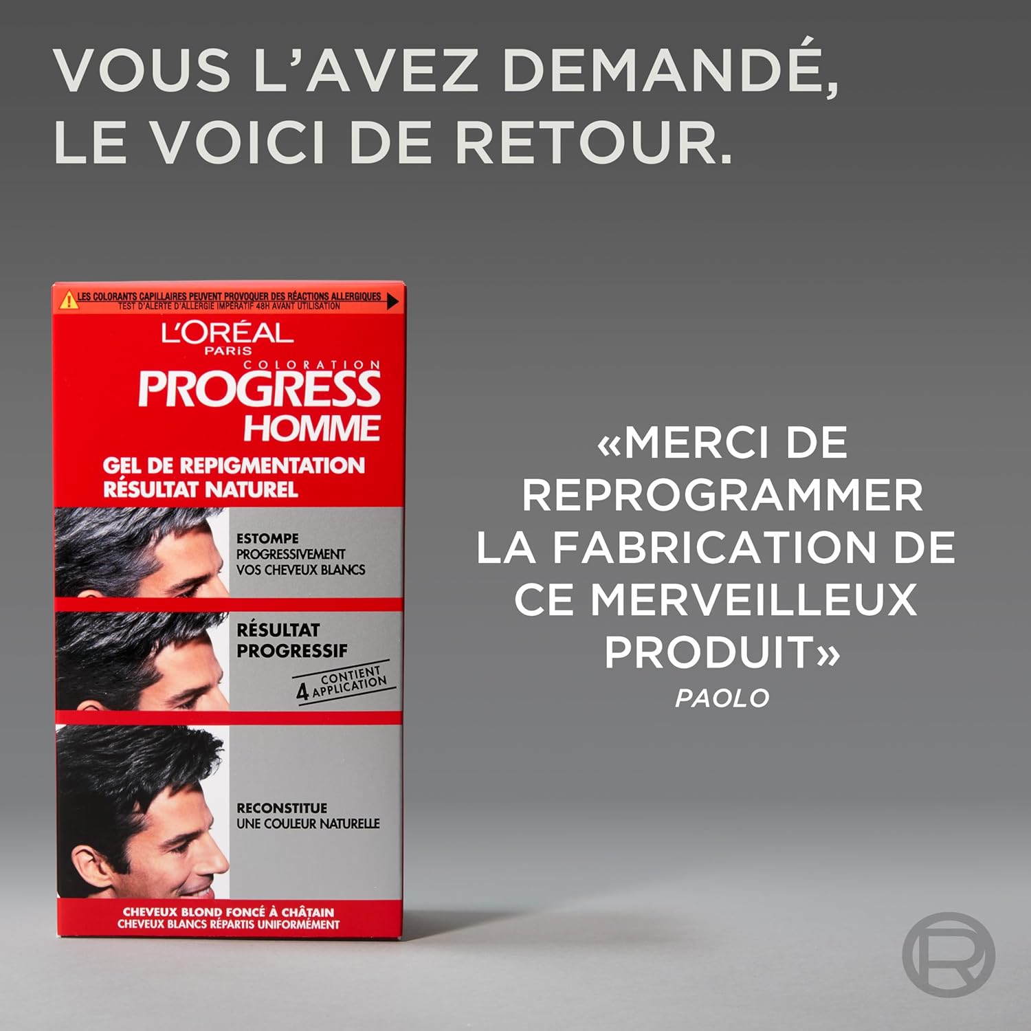 L'Oréal Paris - Progress Homme - gel repigmentant - sans ammoniaque, naturel, 4 applications, tous cheveux