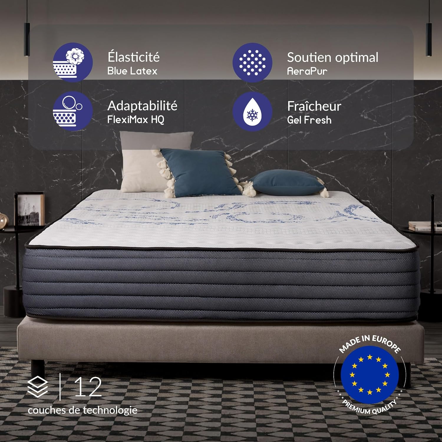 Naturalex - PerfectSleep - 140x200 cm - mousse mémoire, latex, ferme, réversible, 7 zones, respirant