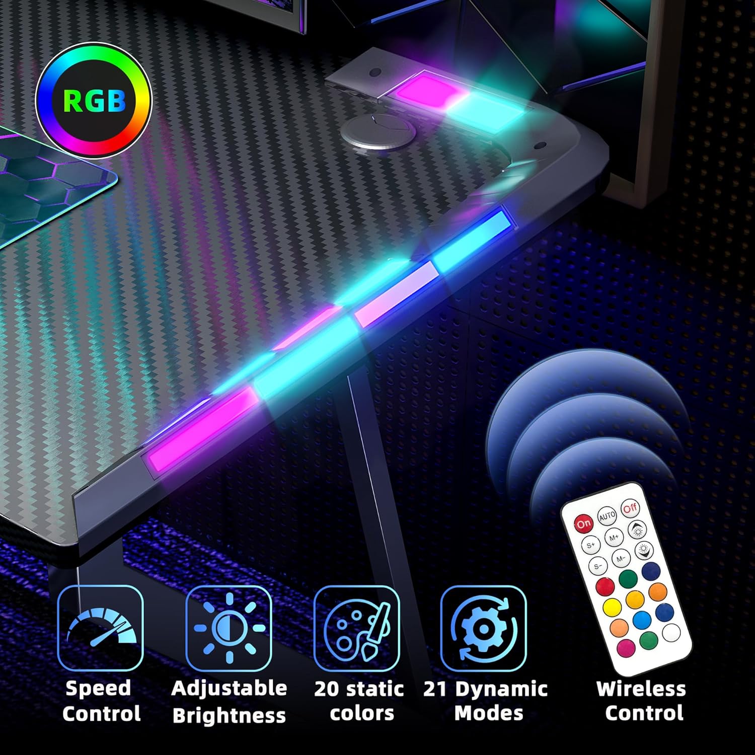 BEXEVUE - Armor - 120x50 cm - bureau gaming LED RGB, cadre Z, crochet casque