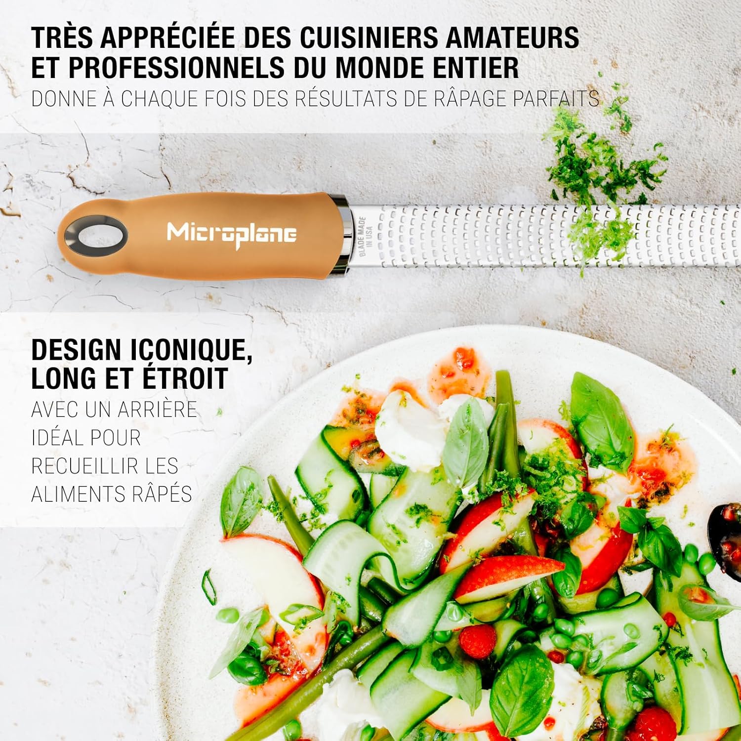 Microplane - Râpe à zesteur Jaune Moutarde - lame fine, multi-usages, fabrication USA