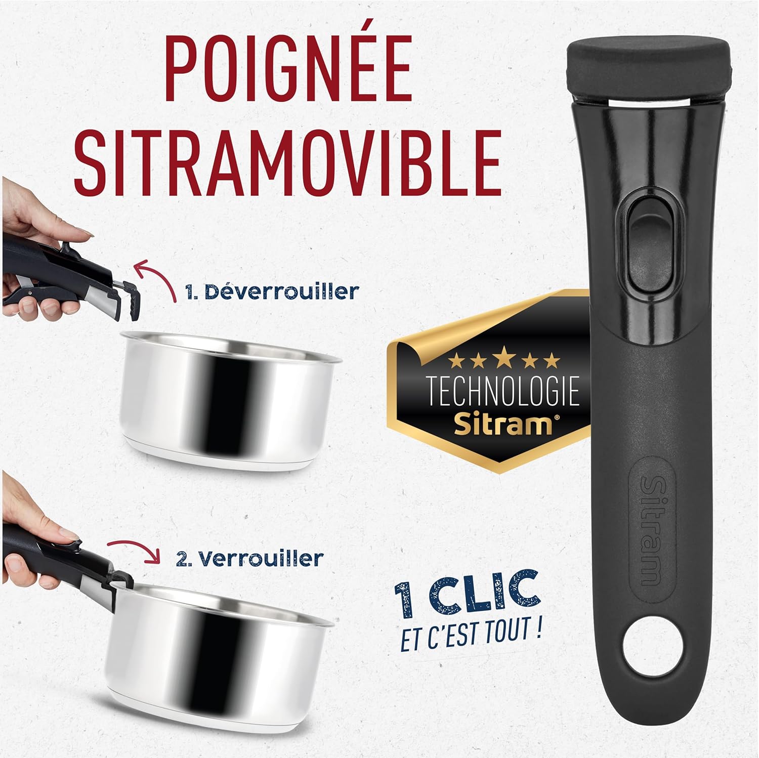 Sitram - Arpège série - 16/18/20cm - inox, poignée amovible, induction - 713511