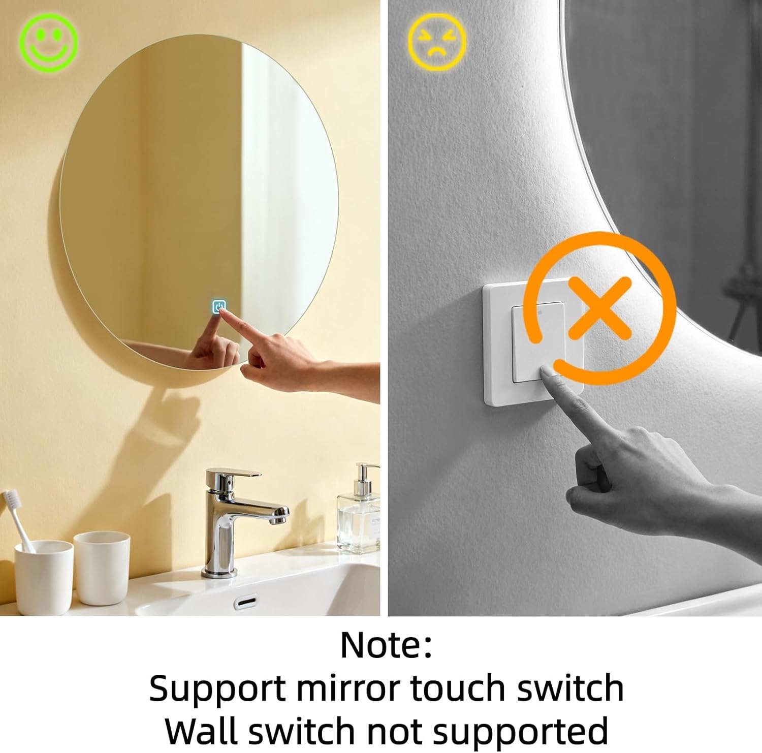 Miroir salle de bain - rond 80 cm - LED, 3 couleurs, tactile, dimmable