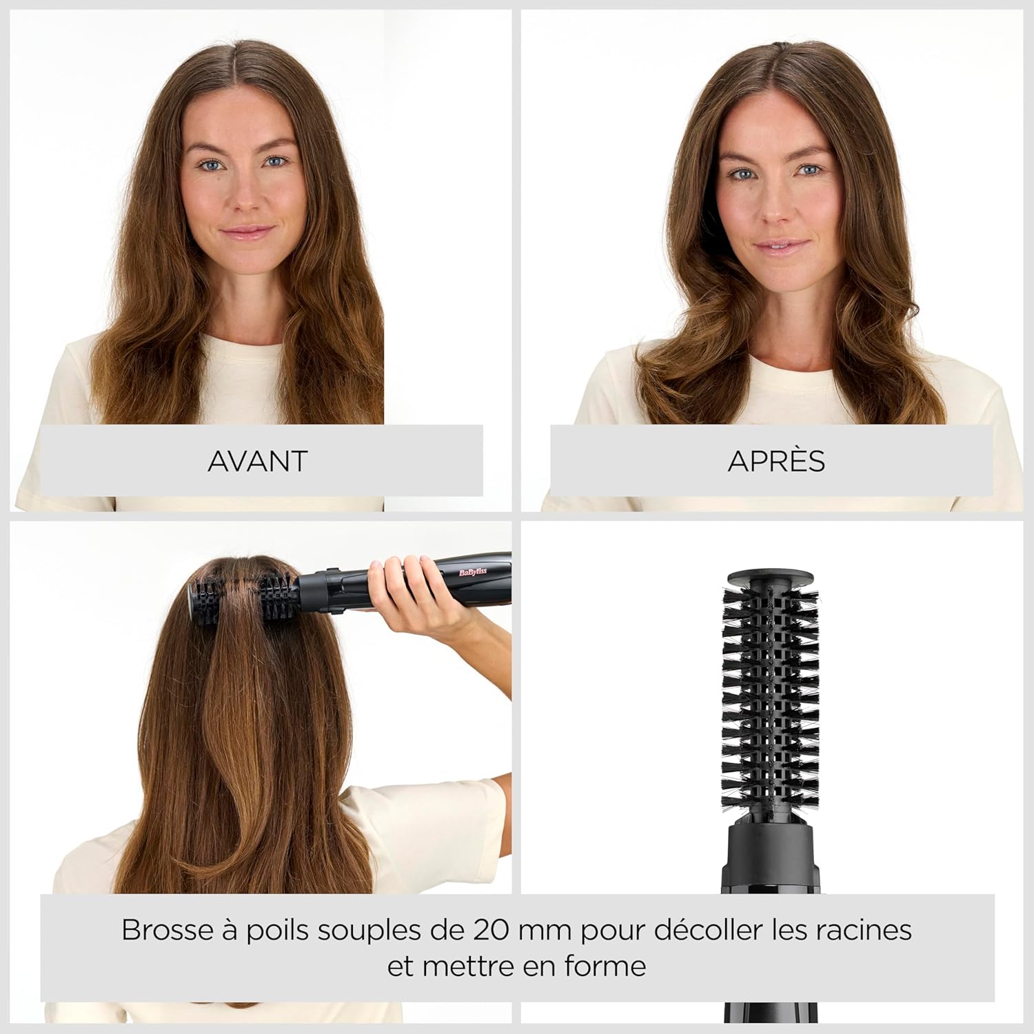 BaByliss - Brosse soufflante Perfect Finish - 3 accessoires - 2 températures, ionique, bouton air froid - AS126E