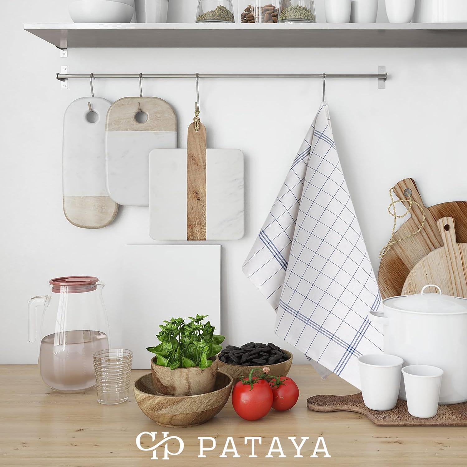 Pataya - torchons de cuisine lot de 10 - 50x70 cm - coton bleu absorbant