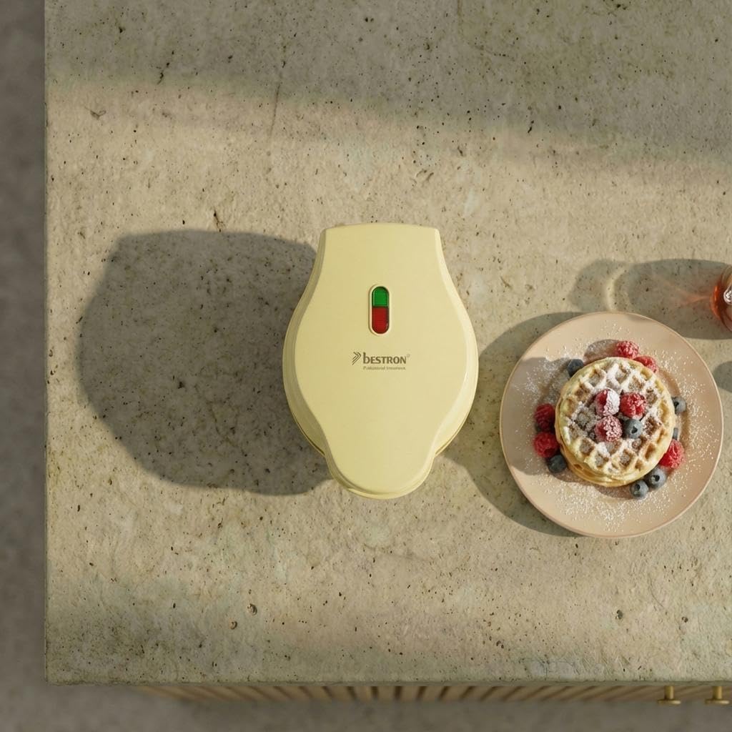 Bestron - mini gaufrier rétro jaune - compact - revêtement anti-adhésif