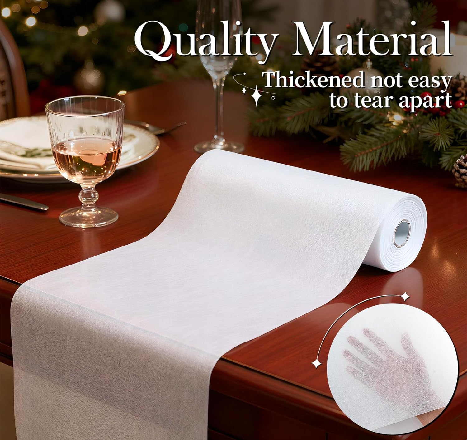 Chemin de table - blanc non-tissé - 30m x 23cm - déco Noël, mariage