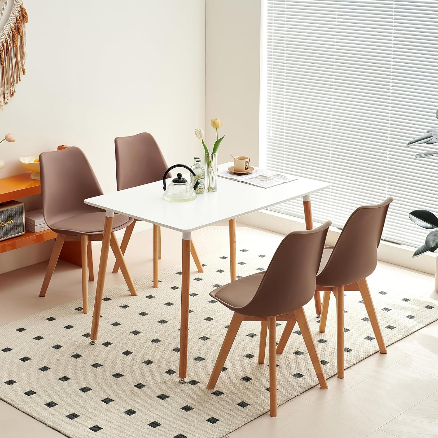 EGGREE - lot de 4 chaises scandinaves - assise rembourrée, pieds bois, 81x48x42 cm - style rétro, testées SGS