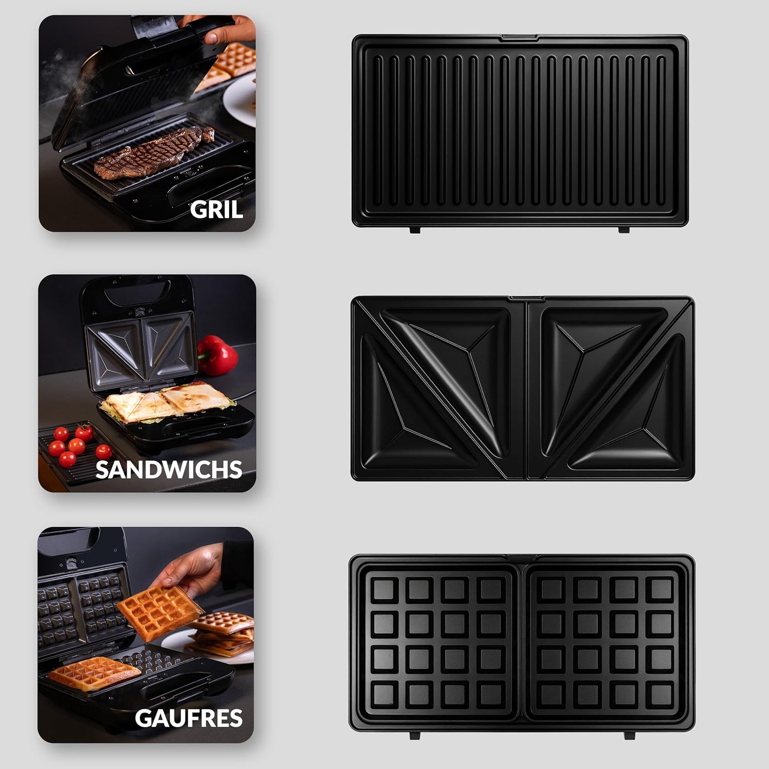 LEHMANN - Appareil 3-en-1, plaques interchangeables, revêtement antiadhésif, préparation rapide