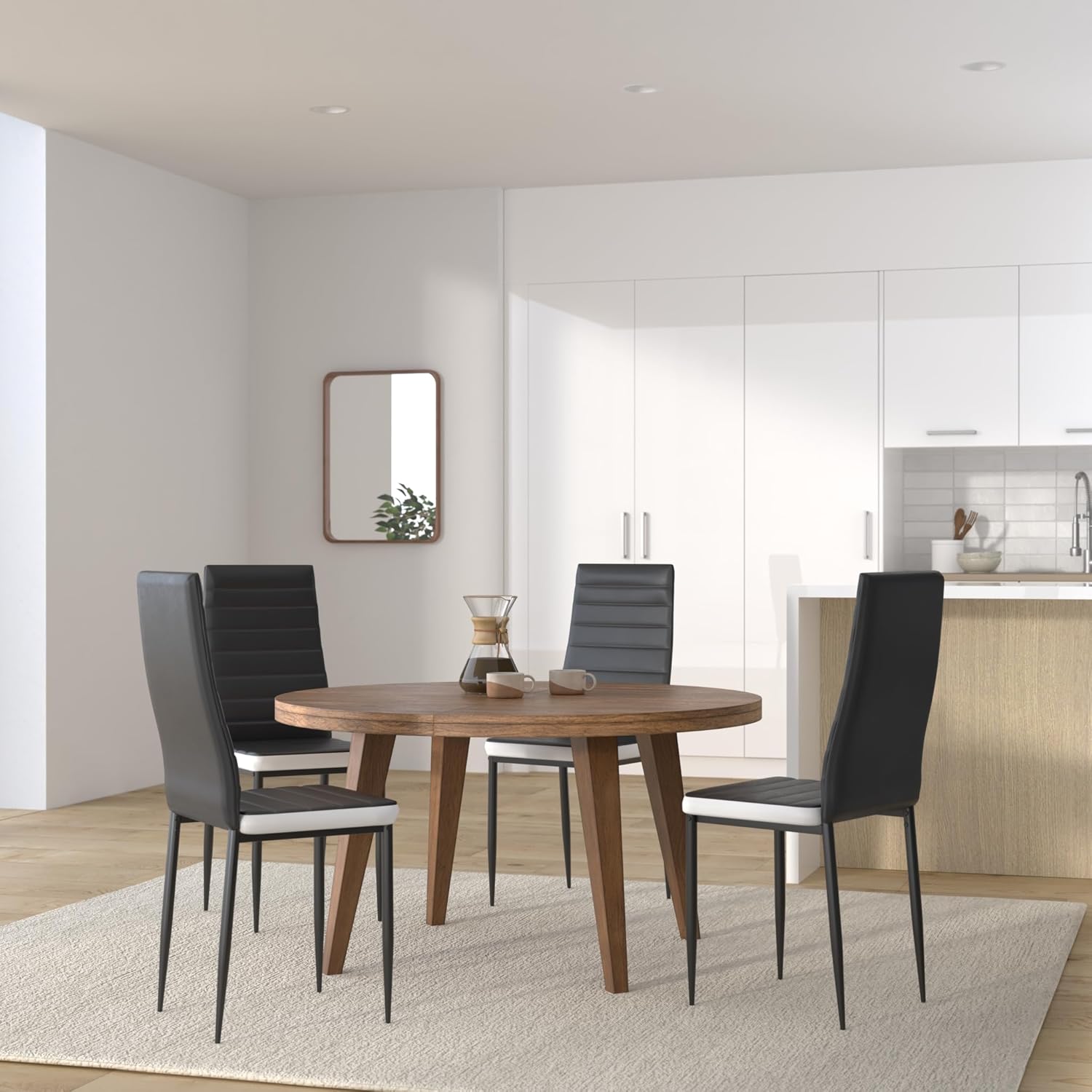 Chaises de salle à manger - lot de 6 - assise rembourrée épaisse - noir et blanc - Noir-6-B