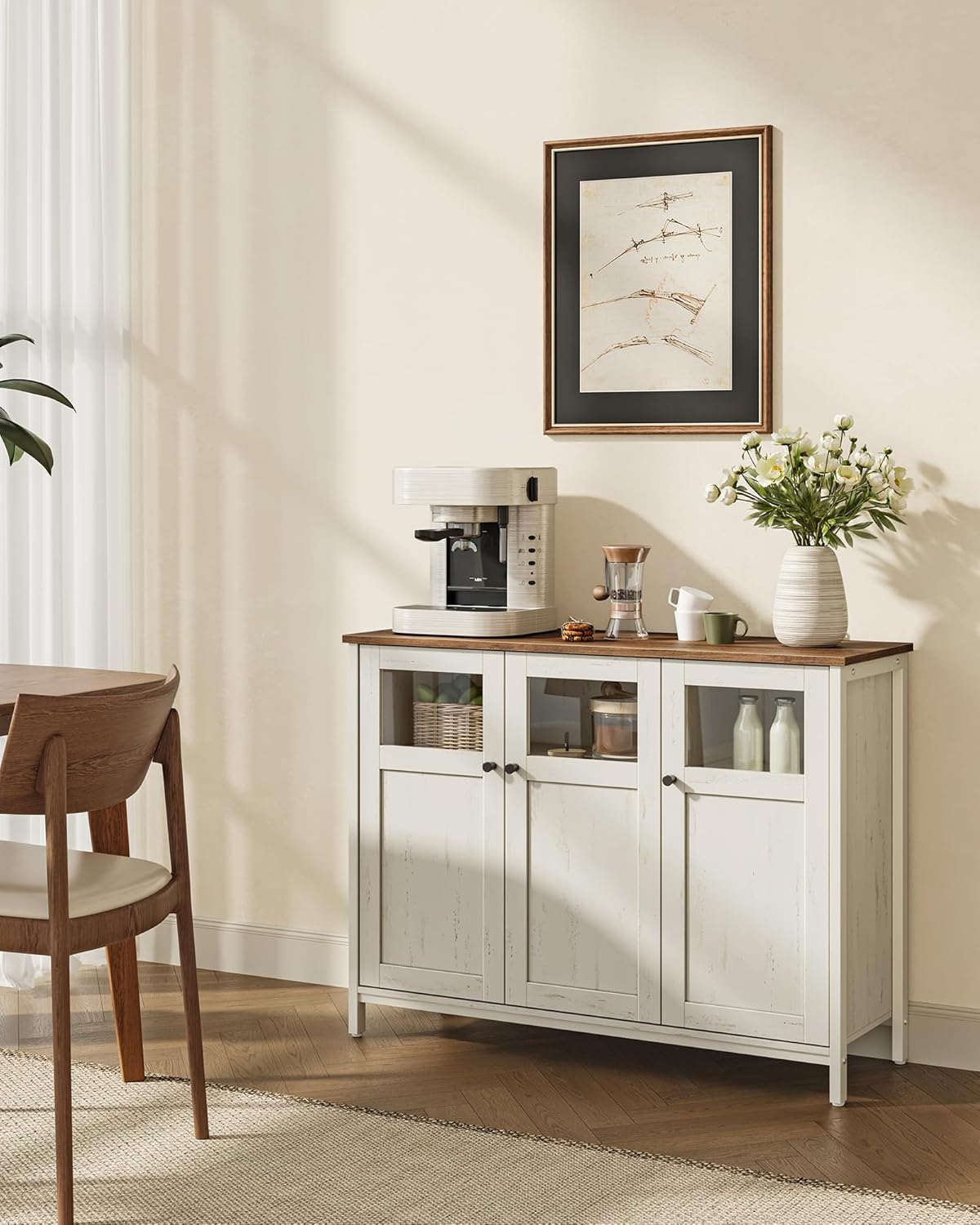 VASAGLE - Buffet 3 portes - cadre acier, style industriel, marron/blanc - LSC099WJ02