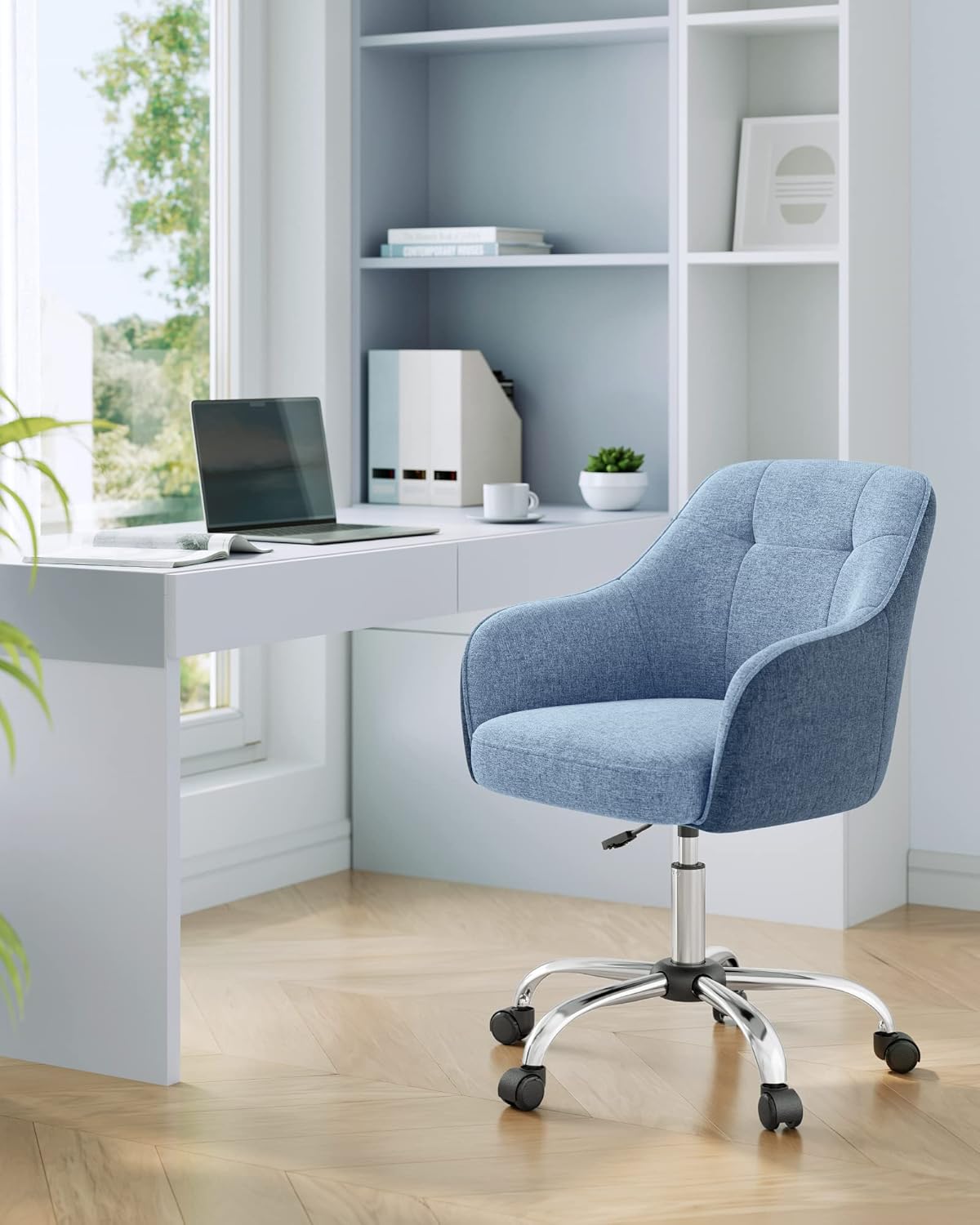SONGMICS - fauteuil de bureau ergonomique, cadre acier, tissu coton-lin, bleu, réglable, 110kg - OBG019Q01