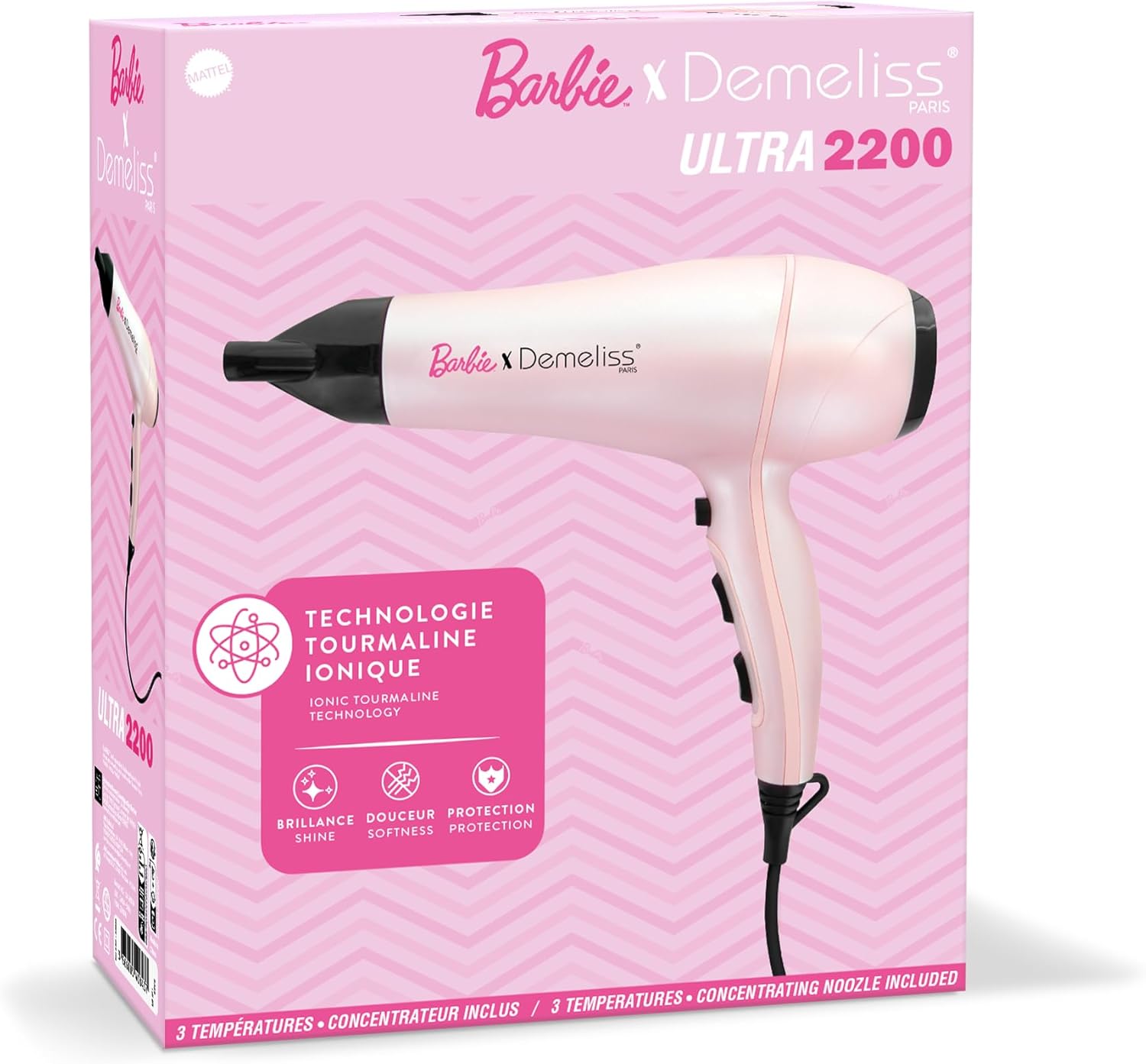 Demeliss - ULTRA 2200 - Sèche-cheveux compact - ionique, 2200W, 3 températures, anti-frisottis