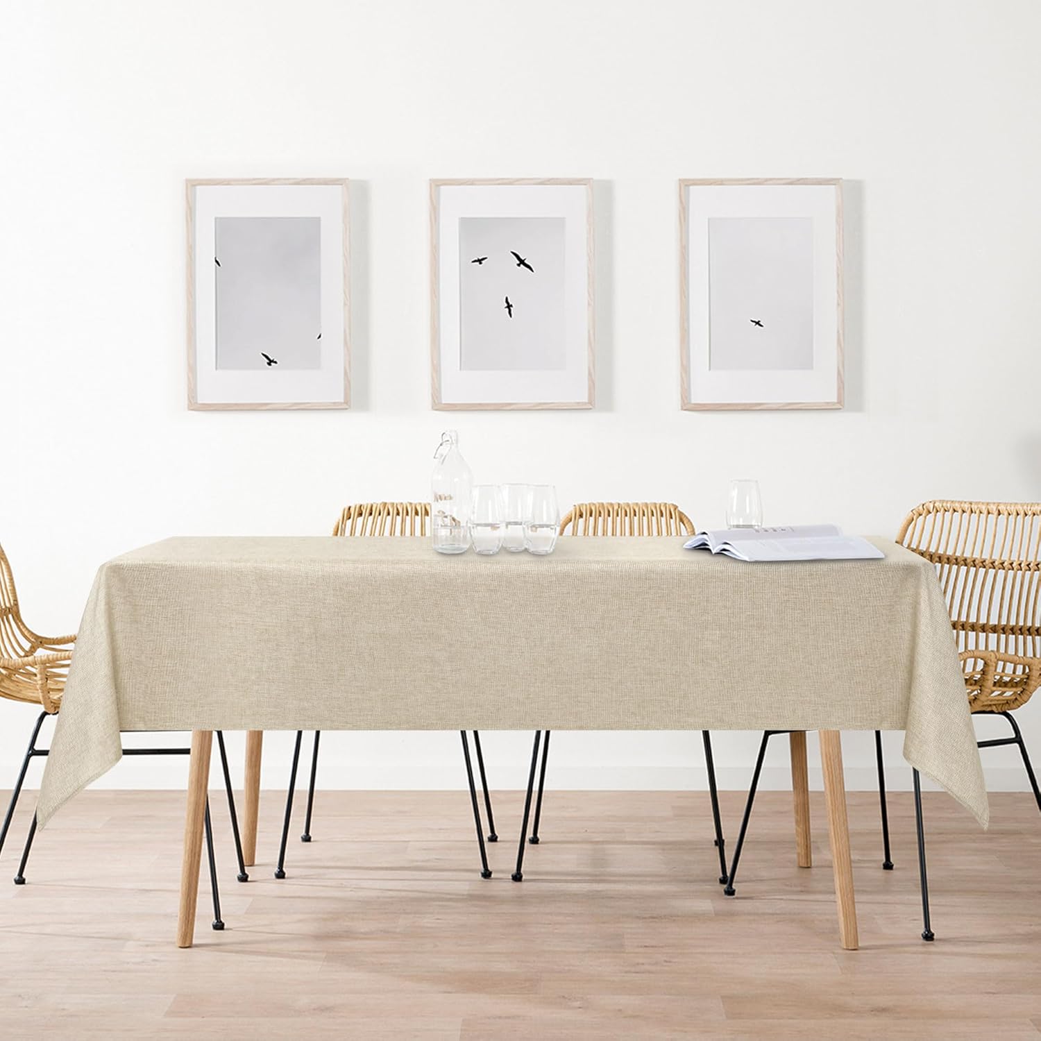 DWCN - série Beige - 110x110cm - Nappe imperméable anti-tache effet lin