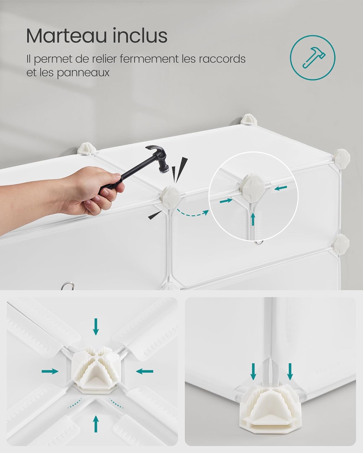 Songmics - étagère à chaussures 10 niveaux, plastique PP, enfichable, porte, DIY, blanc - LPC010WH01