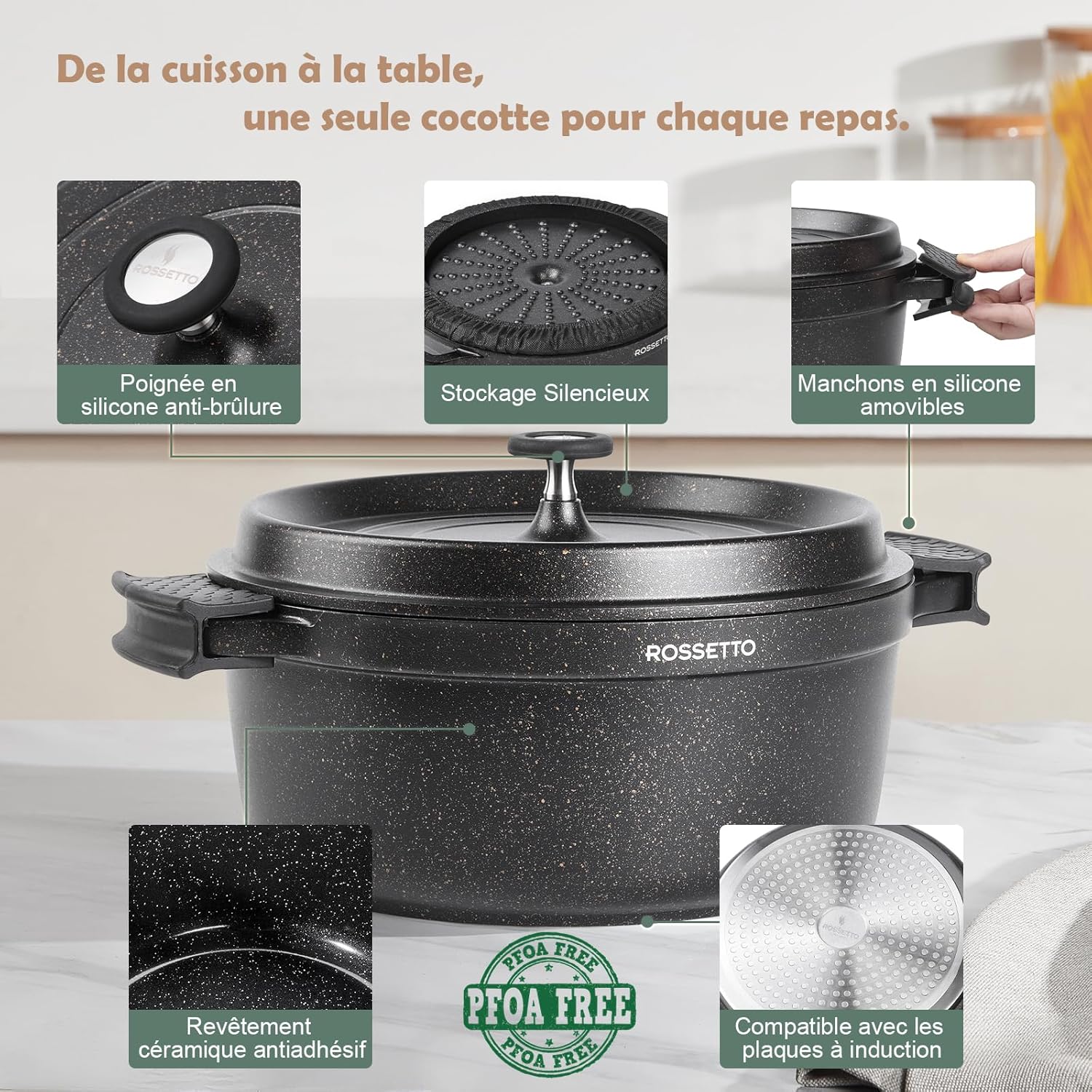 ROSSETTO - cocotte ronde fonte aluminium 28cm, céramique, induction, 6,6L