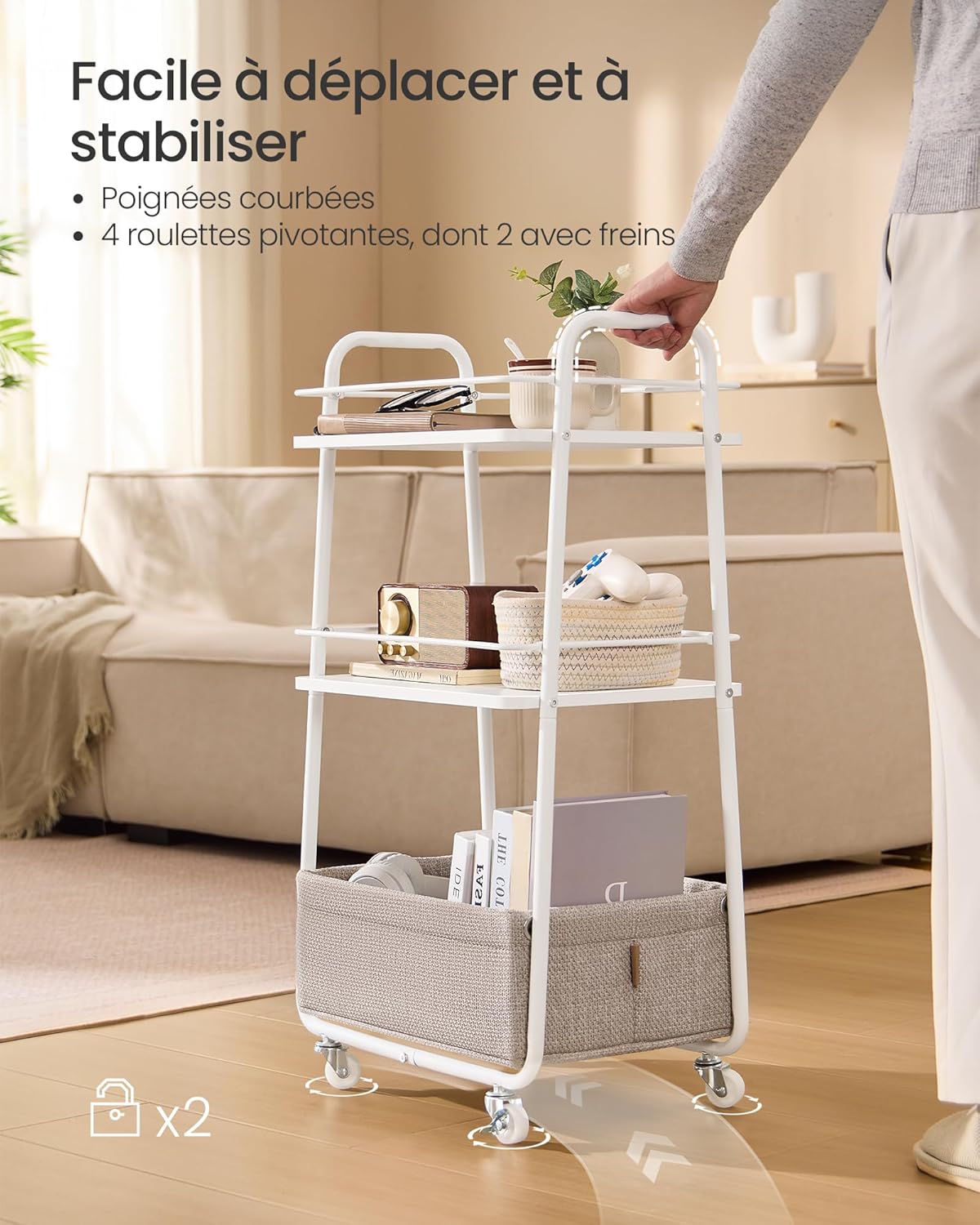 VASAGLE - LILEA Collection - 3 niveaux, panier tissu, à roulettes - LRC001WB01