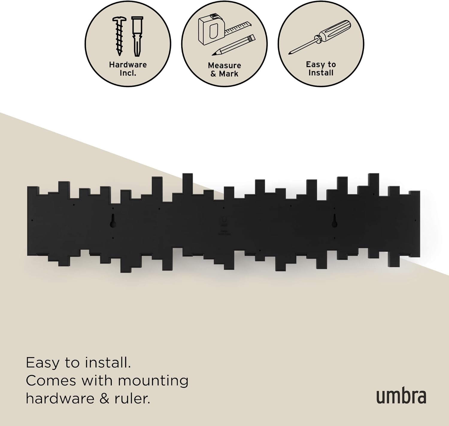 Umbra - Sticks - porte-manteau mural 8 crochets, design noir, compact