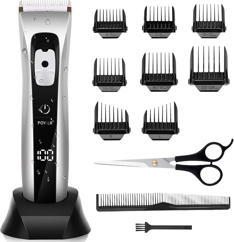 Tondeuse cheveux professionnelle sans fil, lame céramique/titane, 8 sabots, réglable