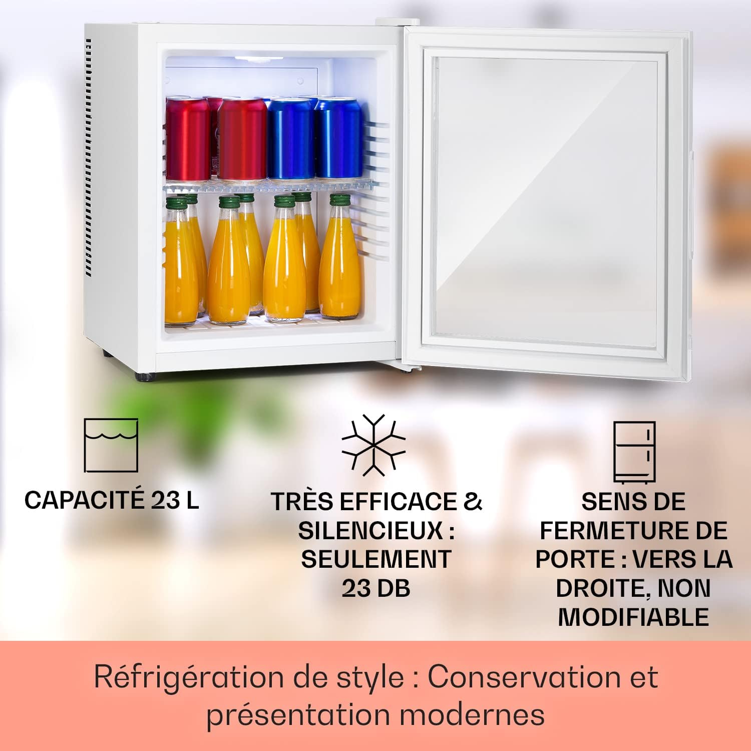 Klarstein - Brooklyn - mini frigo 23L, porte vitrée, 12-18°C, silencieux