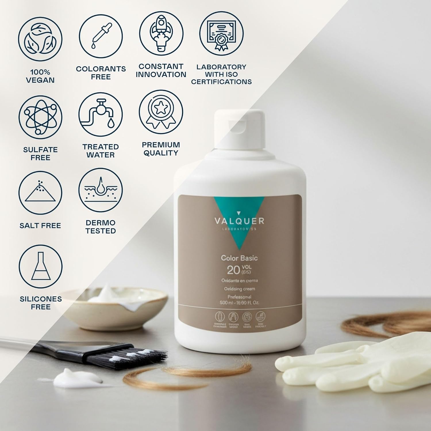 Valquer - Crème Oxydante 500ml - 20 Vol 6% - coloration, vegan