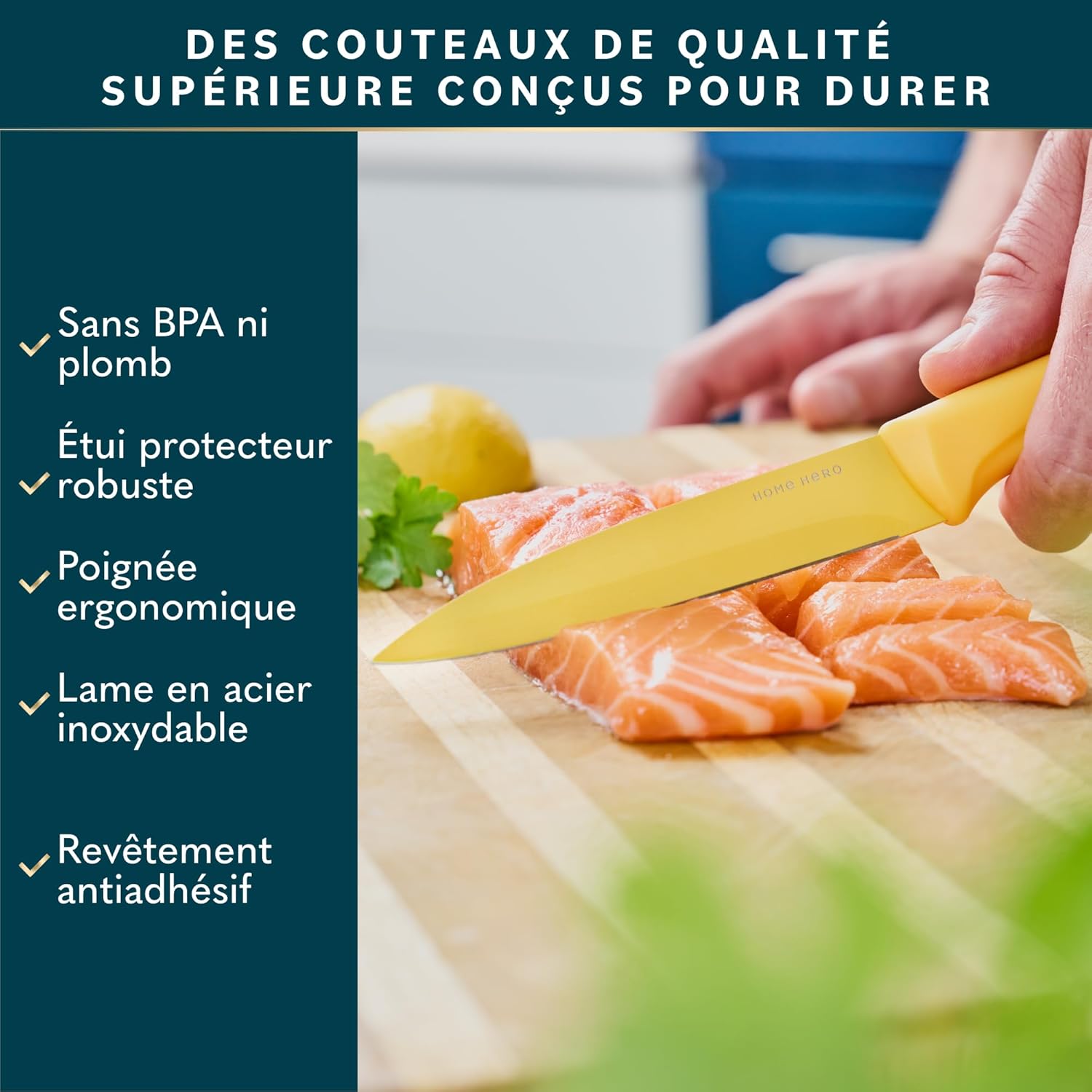 Home Hero - lot couteaux cuisine inox pro 11pcs avec aiguiseur et étui