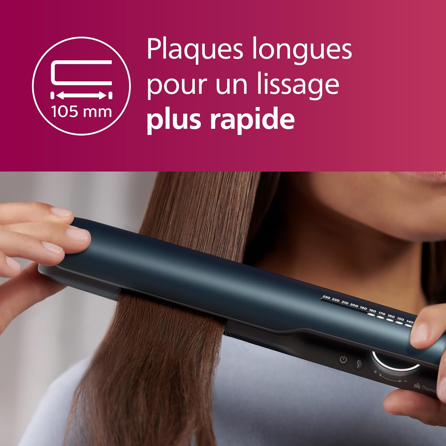 Philips - Lisseur 7000 Series - plaques céramique, ionique, ThermoShield, bleu canard - BHS732/00