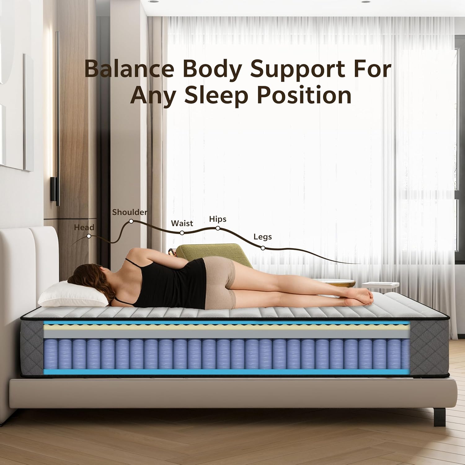 Matelas simple hybride - 190x90x25 cm - ressorts, mousse mémoire, fermeté moyenne